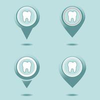 Map pointer with tooth icon. Dentist pin location vector