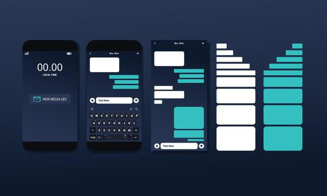 Set of smart phones chatting sms template. Bubbles messages chat