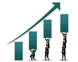 Business teamwork with bar chart concept. Teamwork raising the bar. Teamwork for improvement vector