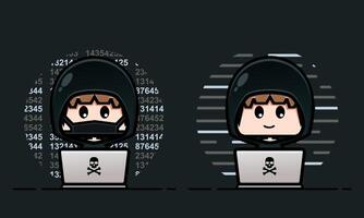 Cute character progammer or hacker. Cute anonymous in front of the laptop vector