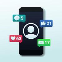 smartphone with account on screen. Social media notification on the phone screen vector