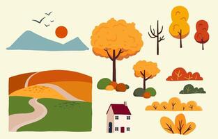 set of element object autumn season for landscape card design vector