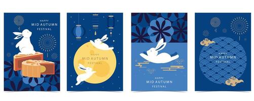 mid autumn festival background with rabbit,mooncake,moon . for a4 design vector