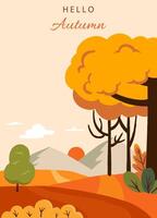 autumn background with beautiful yellow tree scene for a4 vertical design vector