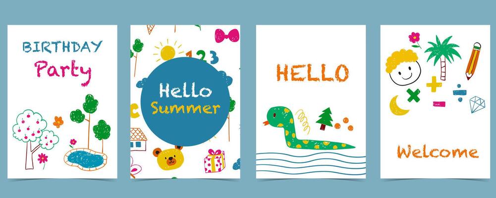 cute scribble kid background collection. illustration for a4 design