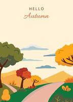 autumn background with beautiful natural scene grass and road vector