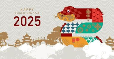 2025 Happy chinese new year background with snake for horizontal cover vector