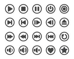 media player button icon set vector