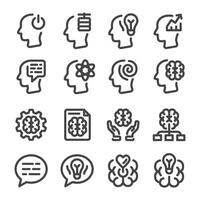 mind and brain line icon set vector