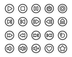media player line button icon set vector