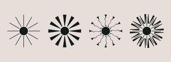 Set of sunburst with halftone effect. Black dots and pop art texture. Retro illustration vector