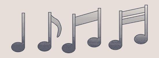 Collection of music notes with halftone effect. Black dots and pop art texture. Retro illustration vector