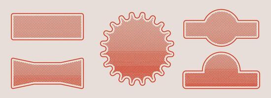 Labels of different shapes with halftone effect. Black dots and pop art texture. Retro illustration vector