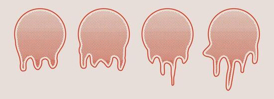 Circle blobs melting with halftone effect. Black dots and pop art texture. Retro illustration vector