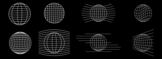 Sphere mesh grid. Globe wireframe. Digital earth illustration set vector