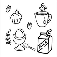 Handdrawn line art Breakfast elements vector