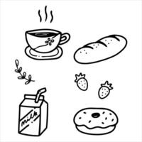 Handdrawn line art Breakfast elements vector