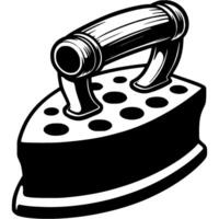 Antique iron with wooden handle in monochrome. Simple minimalistic in black ink drawing on white background vector