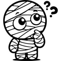 Child dressed in a mummy costume thought in monochrome. Simple minimalistic in black ink drawing on white background vector