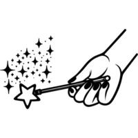 Female fairy hand holding magic wand in monochrome. Simple minimalistic in black ink drawing on white background vector