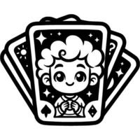 Deck of fortune telling cards in monochrome. Simple minimalistic in black ink drawing on white background vector