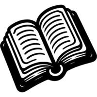 Open school textbook with paper pages in monochrome. Simple minimalistic in black ink drawing on white background vector