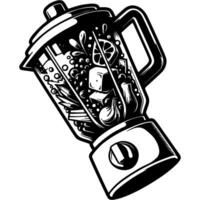 Blender prepares fruit cocktail in monochrome. Simple minimalistic in black ink drawing on white background vector