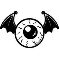 Demonic eyeball with bat wings in monochrome. Simple minimalistic in black ink drawing on white background vector