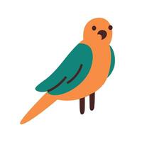 illustration of a cute yellow and green parakeet with colorful feathers. Cartoon flat style, perfect for pet and bird themes. Budgie, cockatiel, lovebird icon. Animal lovers and aviary concept vector