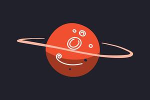 illustration of a red planet with rings in flat cartoon style, Saturn or Uranus icon. A whimsical, fun, and cute depiction of a celestial body in space, for astronomy and science-themed designs vector