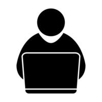 Man with laptop icon working office concept for your web design, logo, UI. illustration vector