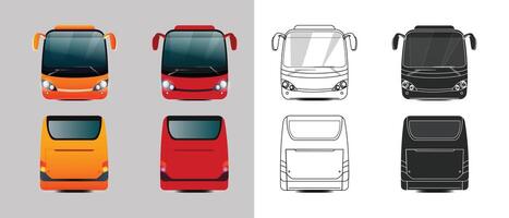 City bus template Passenger transport side and back view with line art and silhouette vector