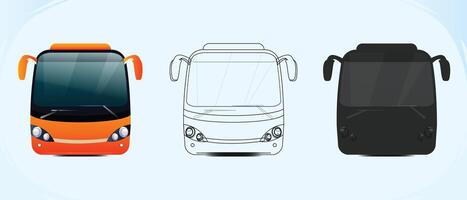City bus template Passenger transport front view with line art and silhouette vector