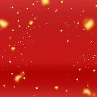3D party gold confetti on red background. Render golden confetti collection. vector