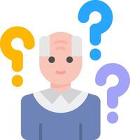 An old man with question marks above his head vector