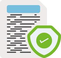 A document with a green shield and a check mark vector