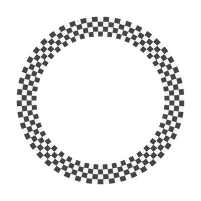 Circle race flag. Checker board geometric pattern. Round race frame