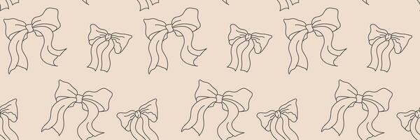 Holiday bows line pattern. Seamless background for Christmas, New Year, birthday. Thin line, sketch ornate vector