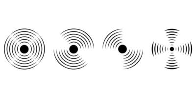 Set of circular ripple icons. Concentric circles with broken lines isolated on white background. Vortex, sonar wave, soundwave, sunburst, signal signs. graphic illustration vector