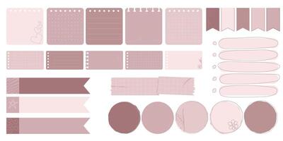 Collection of Cute Blank paper notes for to-do list, Daily and Weekly Planner. Scrapbook Stickers, different pieces of washi tape and bookmarks for scheduler or organizer vector