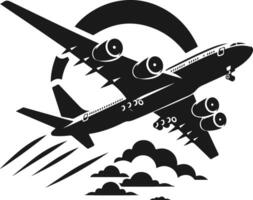 The Enigmatic Silhouette of an Airplane Illuminated by the Fading Light of Dusk vector