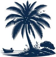 A Serene Coconut Tree Silhouette Cast Against the Deepening Colors of Twilight vector