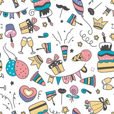 Birthday print for wrapping paper, card, backdrop, decoration or textile