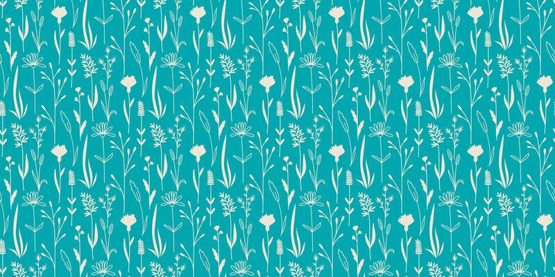 Wild flowers and herbs seamless pattern