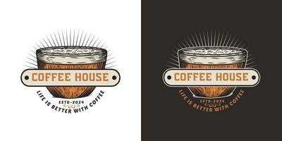 Coffee house vintage hand-drawn logo design for restaurant or ca vector