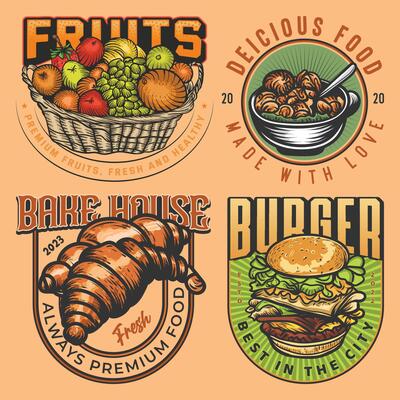 Best cafe pizza, burger, bakery, and fruit logo for a restaurant