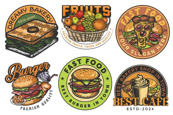set of Best cafe pizza, burger, bakery logo for a restaurant of labels