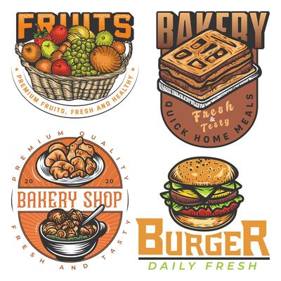 set of Best cafe pizza, burger, bakery, and fruit logo for a restaurant of labels