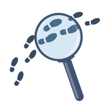 Tracking footsteps with a magnifying glass. Detective following footprint symbol. Tracing, Finding, or searching for clues. Investigation concept. illustration. vector