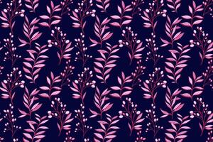 Abstract artistic unique leaf stems, shapes berries on branch. Creative burgundy plants contemporary seamless print on a dark background. hand drawing illustration. Designs for fabric vector